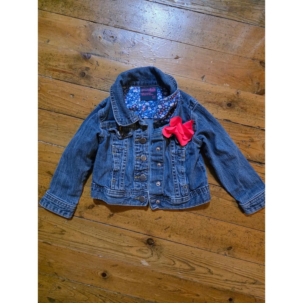 Genuine Kids OshKosh Toddler Girls Blue Denim Jacket Floral Pink Flower 2T